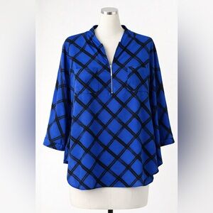 Jaclyn Smith Royal Blue Checkered Blouse